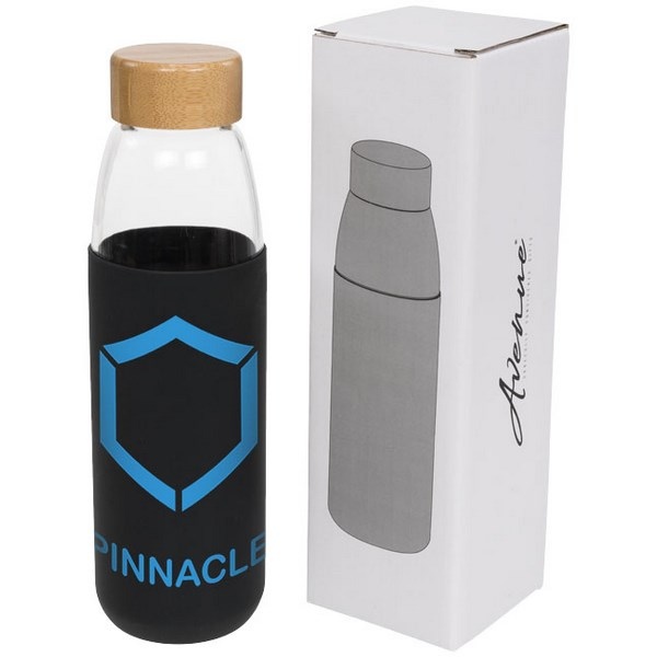 Bouteille sport verre 540 ml avec couvercle bois