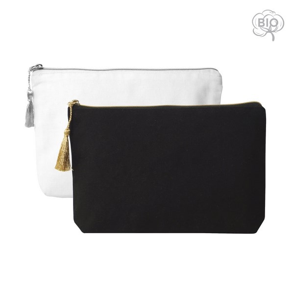 Trousse de voyage/cosmétique avec pompon en coton bio