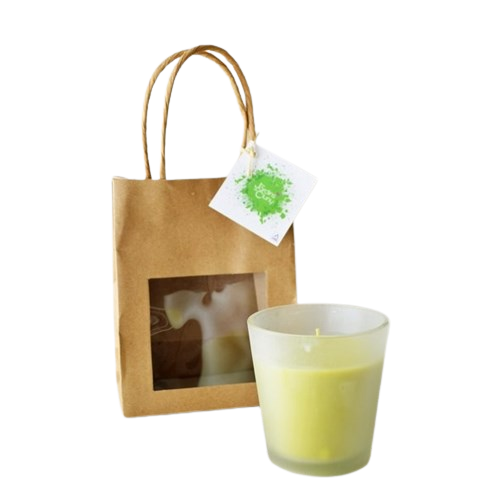 Bougie déco emballée kraft et soie