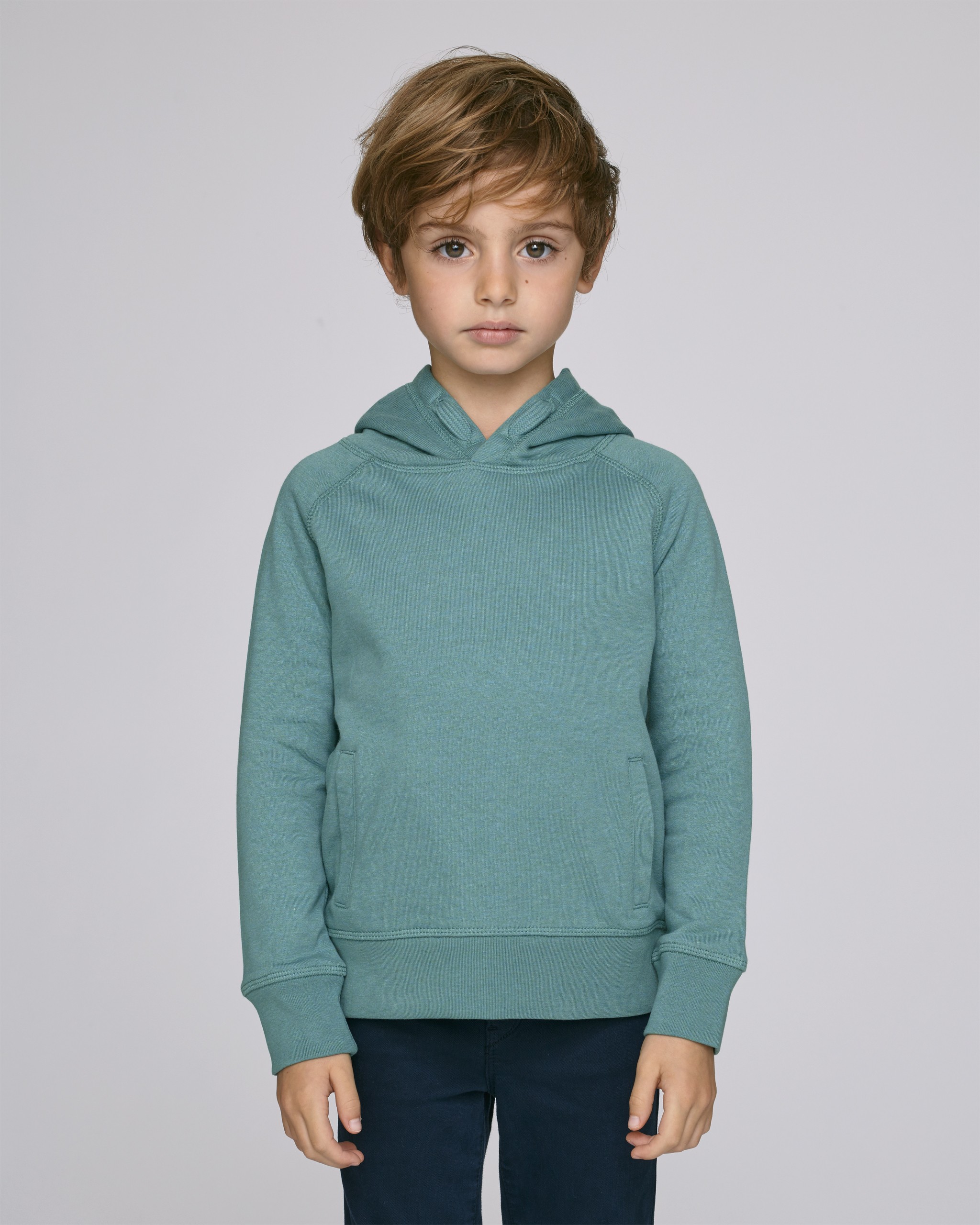 Sweat enfant coton bio à capuche, manches raglan & poches -