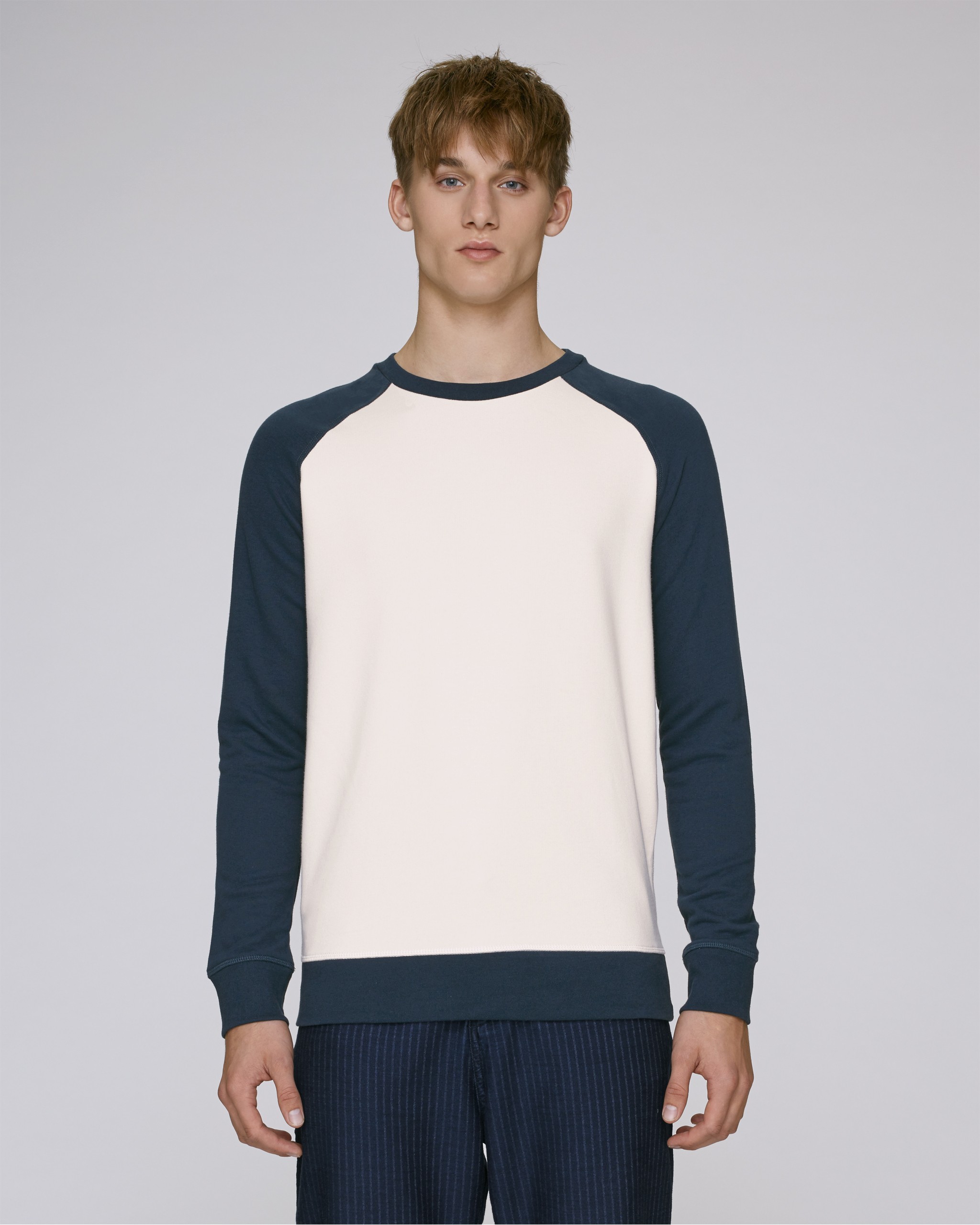 Sweat-shirt col rond manches contrastées coton bio