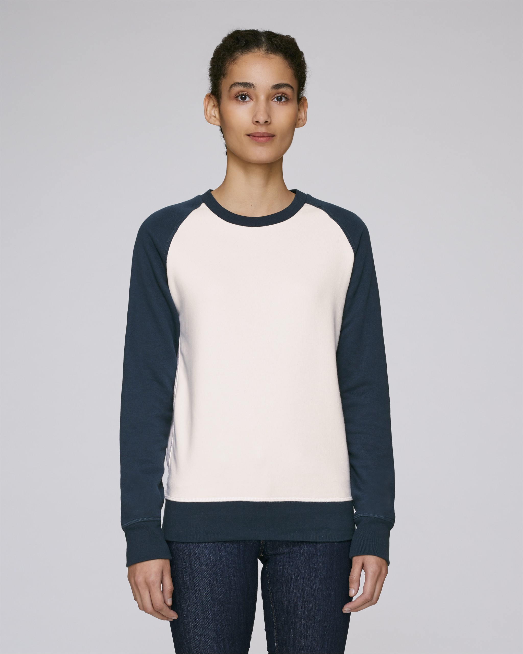 Sweat-shirt col rond manches contrastées coton bio -