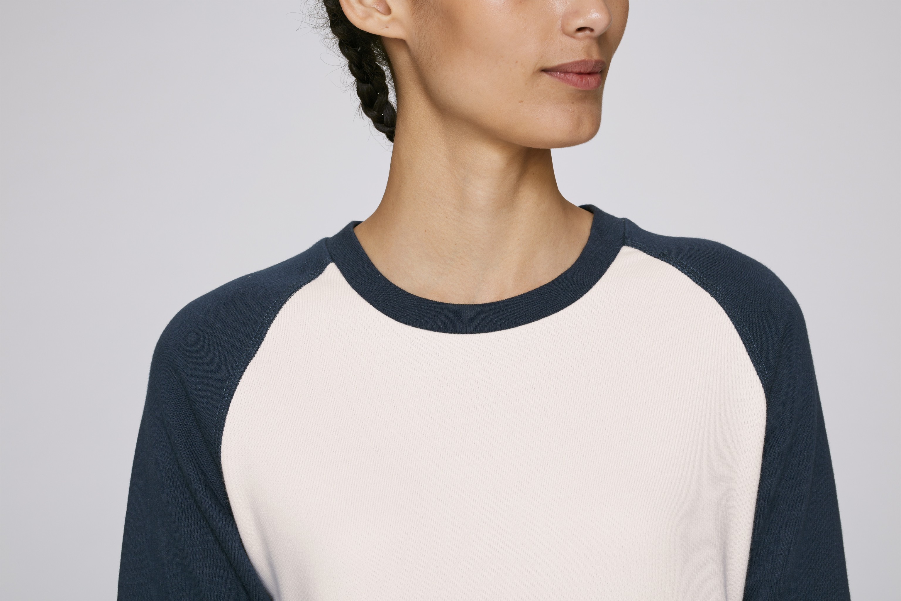 Sweat-shirt col rond manches contrastées coton bio -