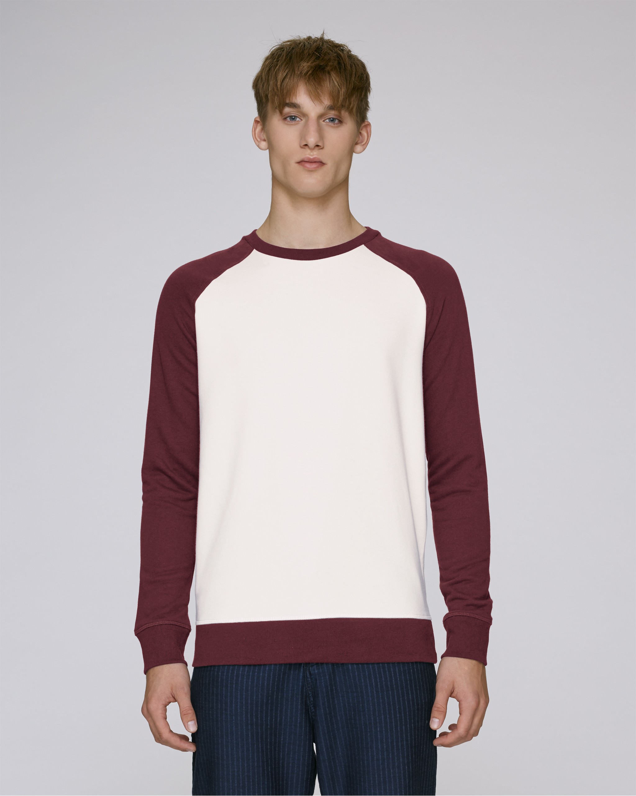 Sweat-shirt col rond manches contrastées coton bio -