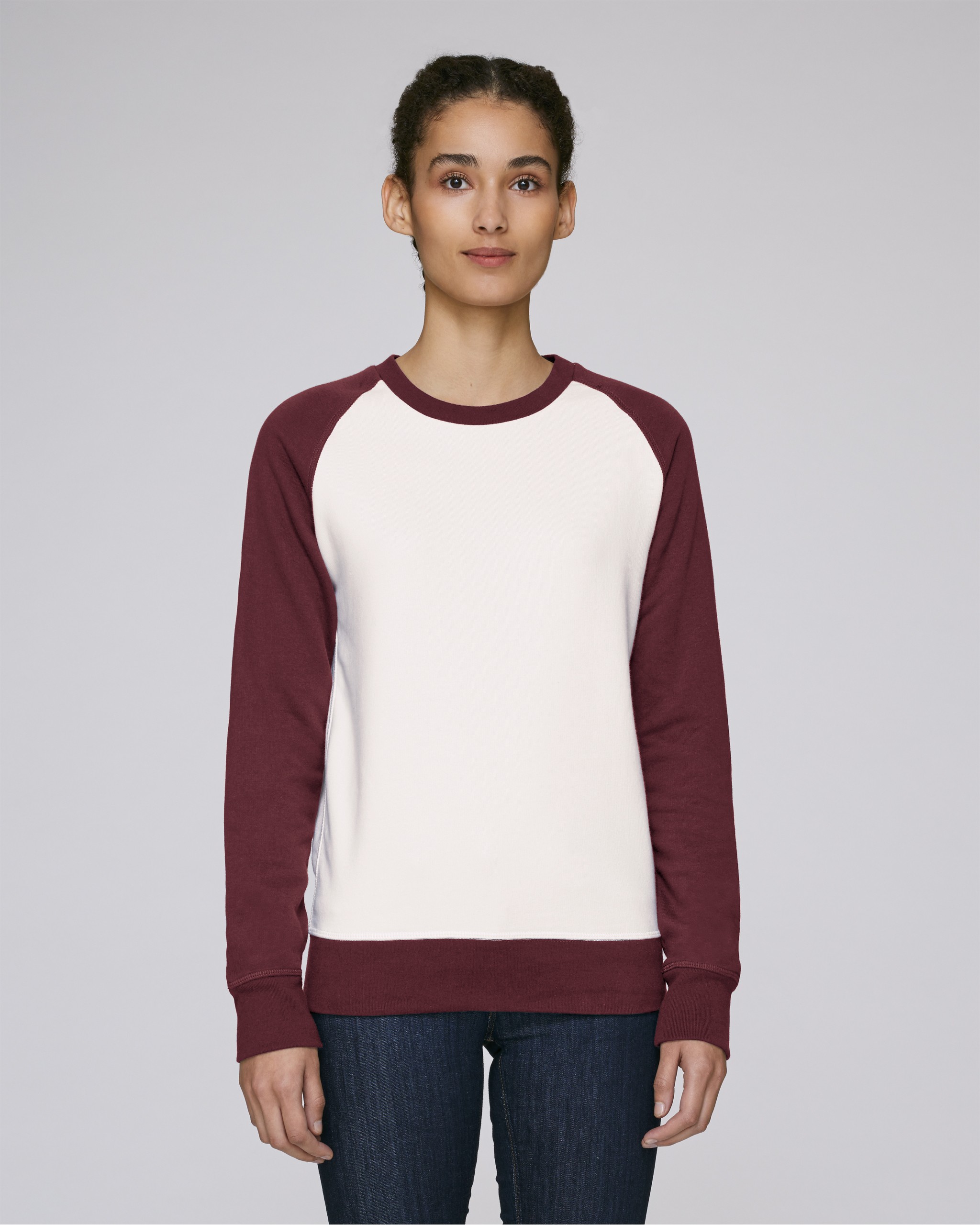 Sweat-shirt col rond manches contrastées coton bio -