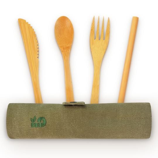 Set de couverts en Bambou avec poche en jute