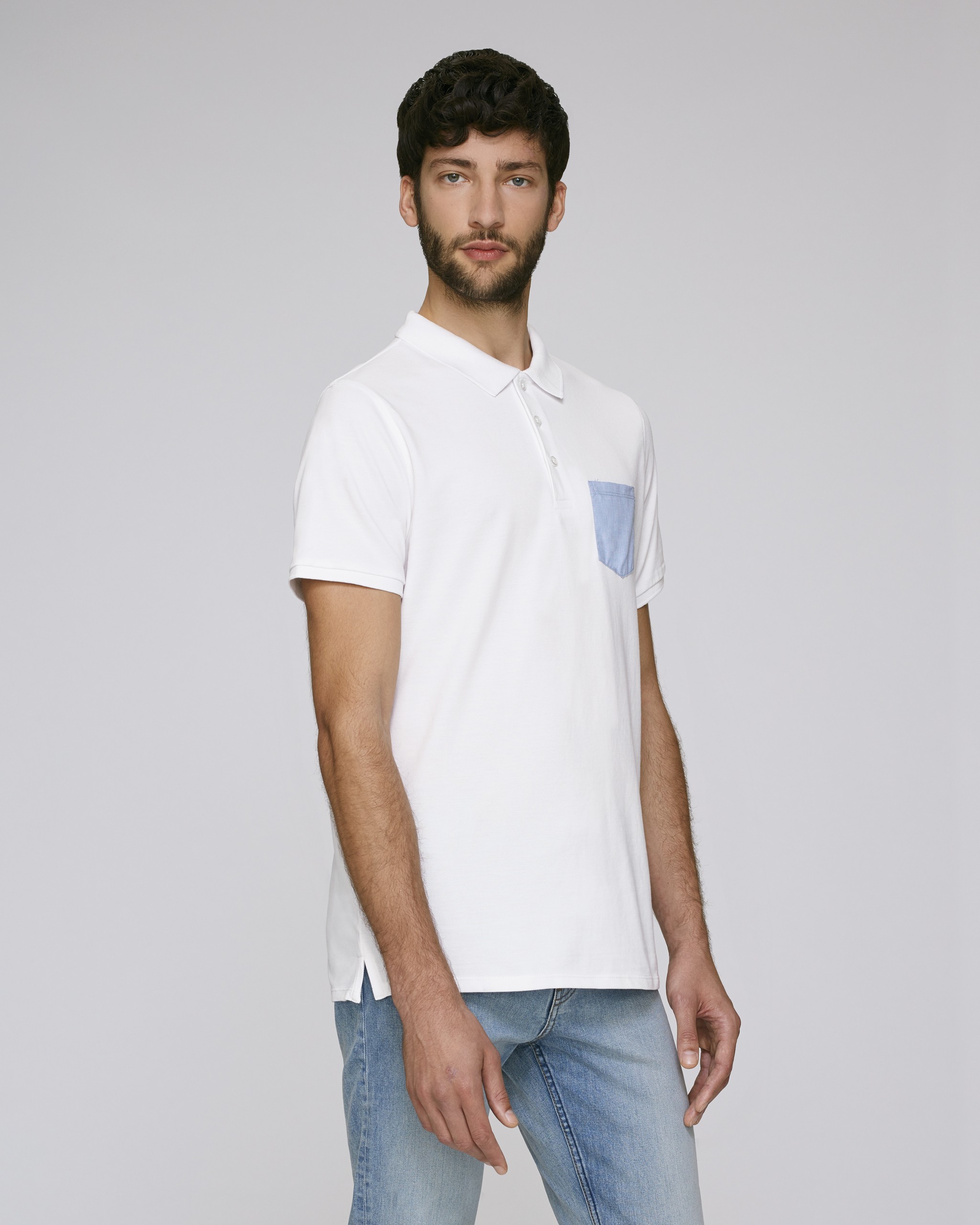Polo homme 100% coton bio, coupe décontractée avec poche -