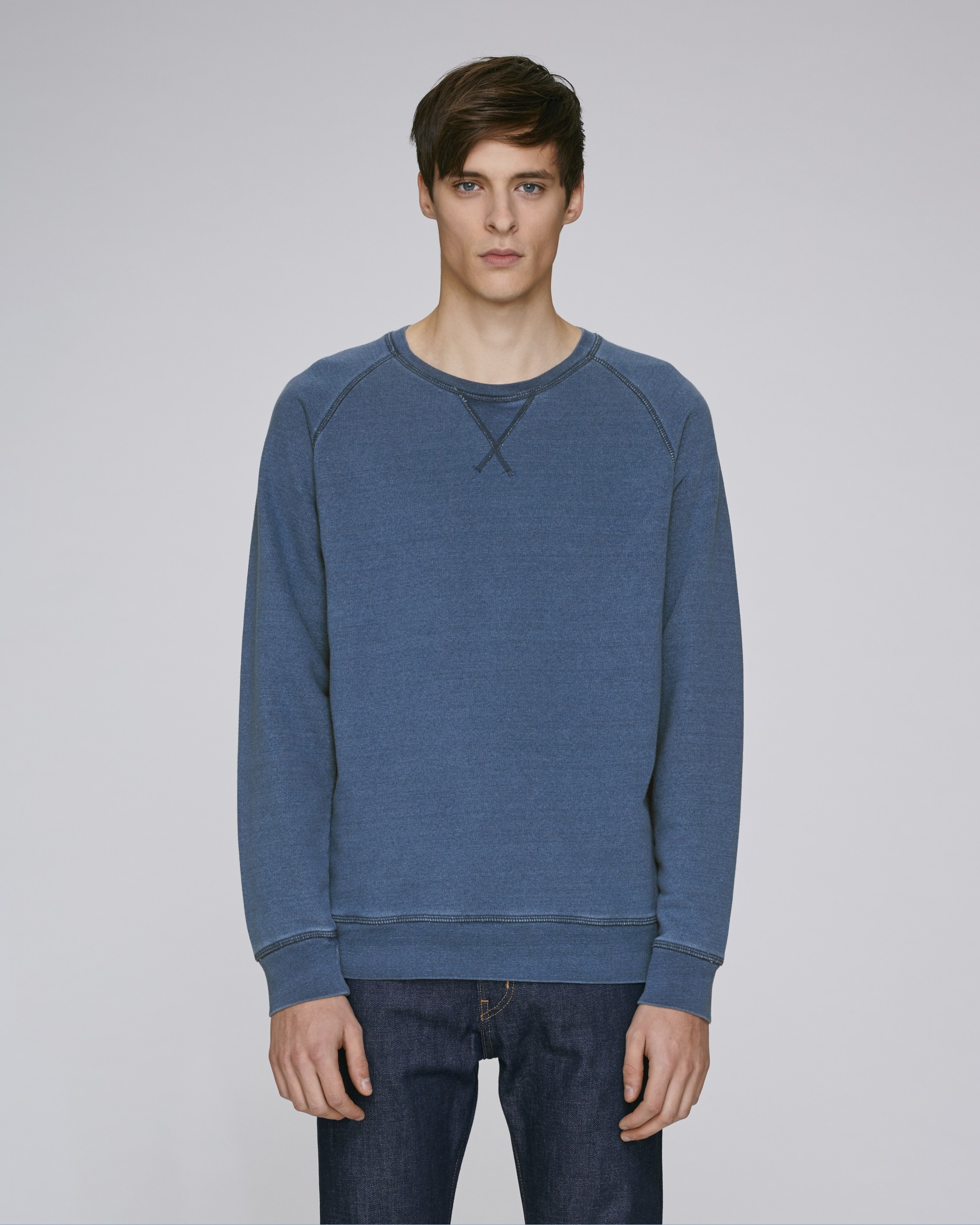 Sweat-shirt denim en coton bio à col rond -