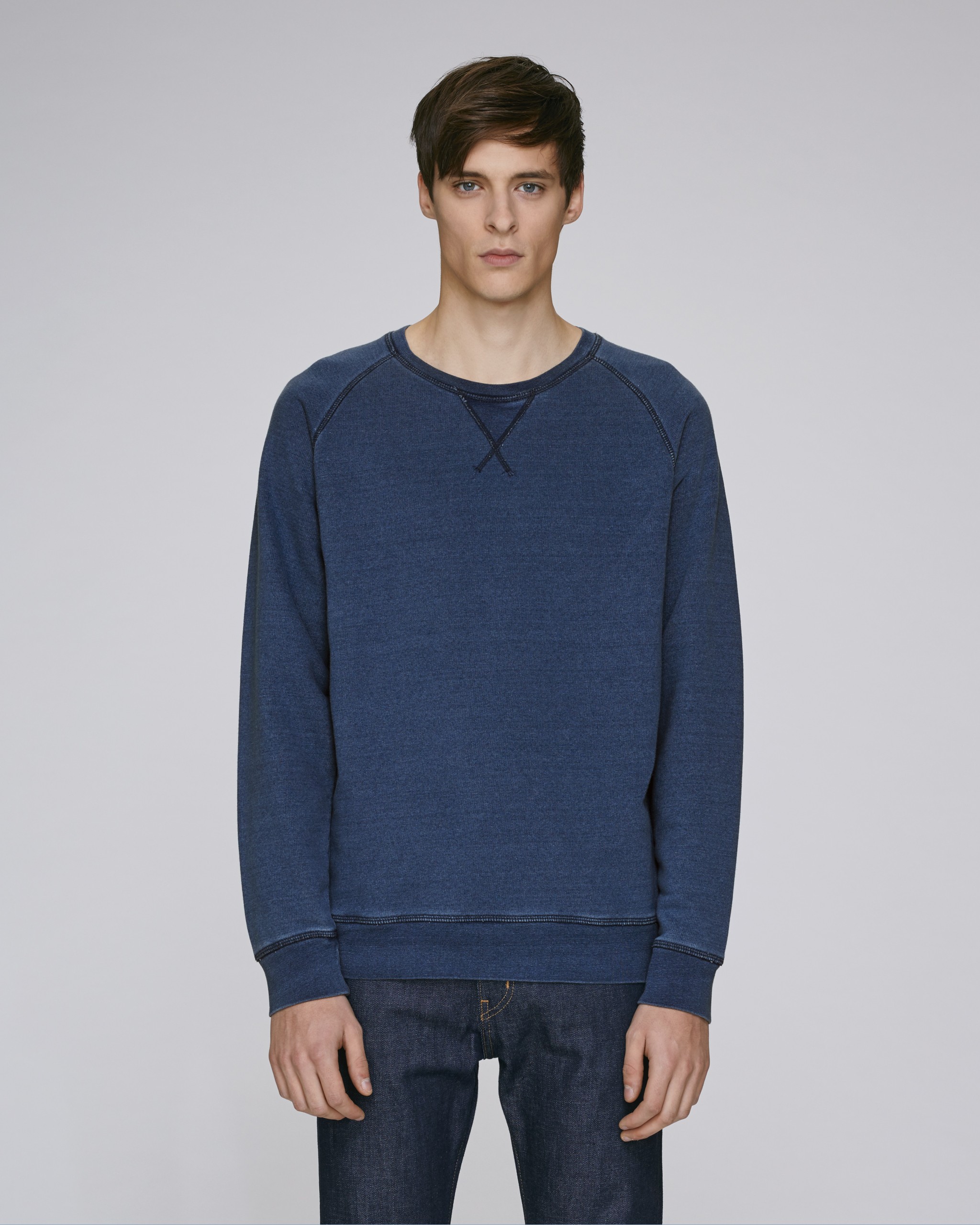 Sweat-shirt denim en coton bio à col rond -