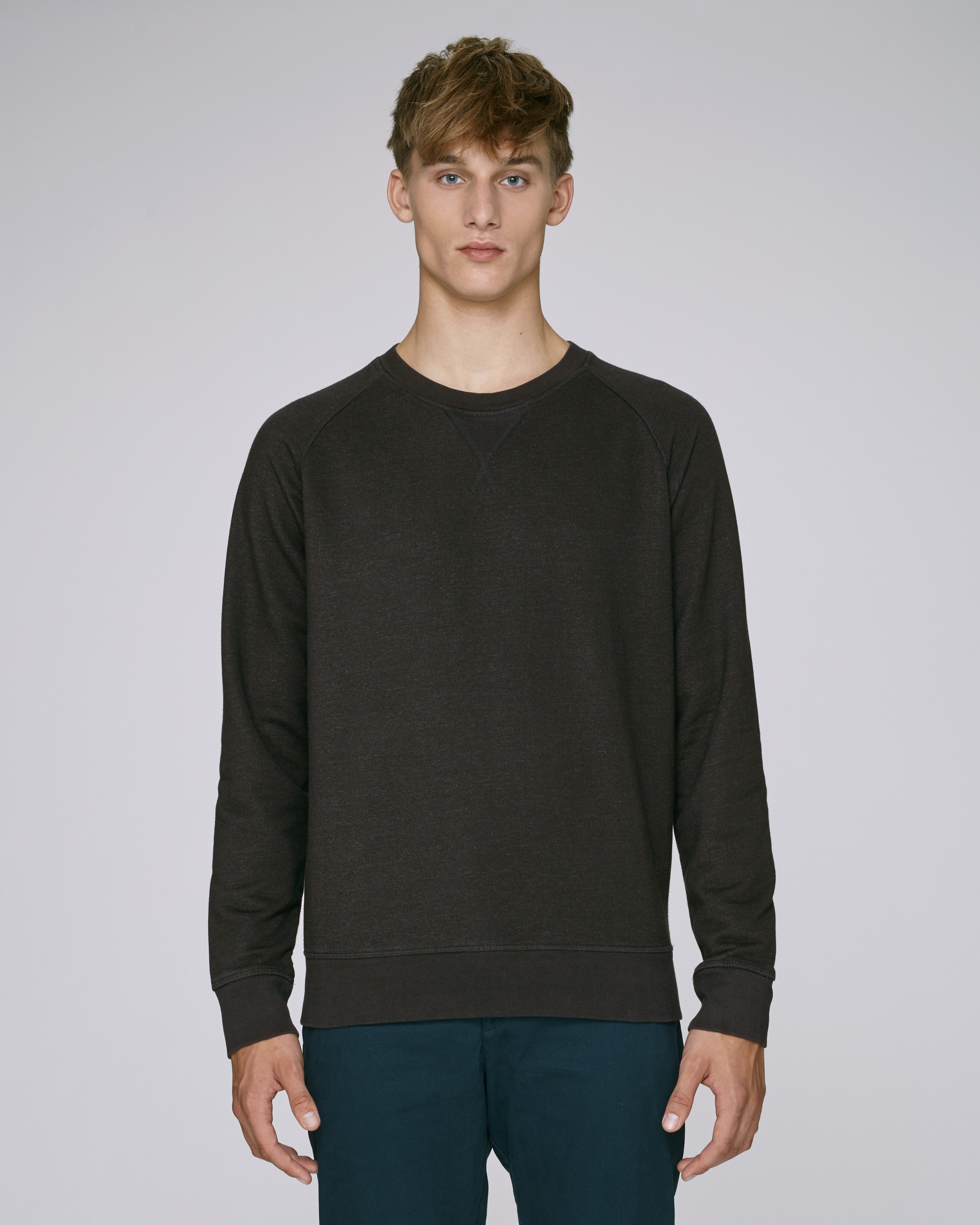 Sweat-shirt denim en coton bio à col rond -