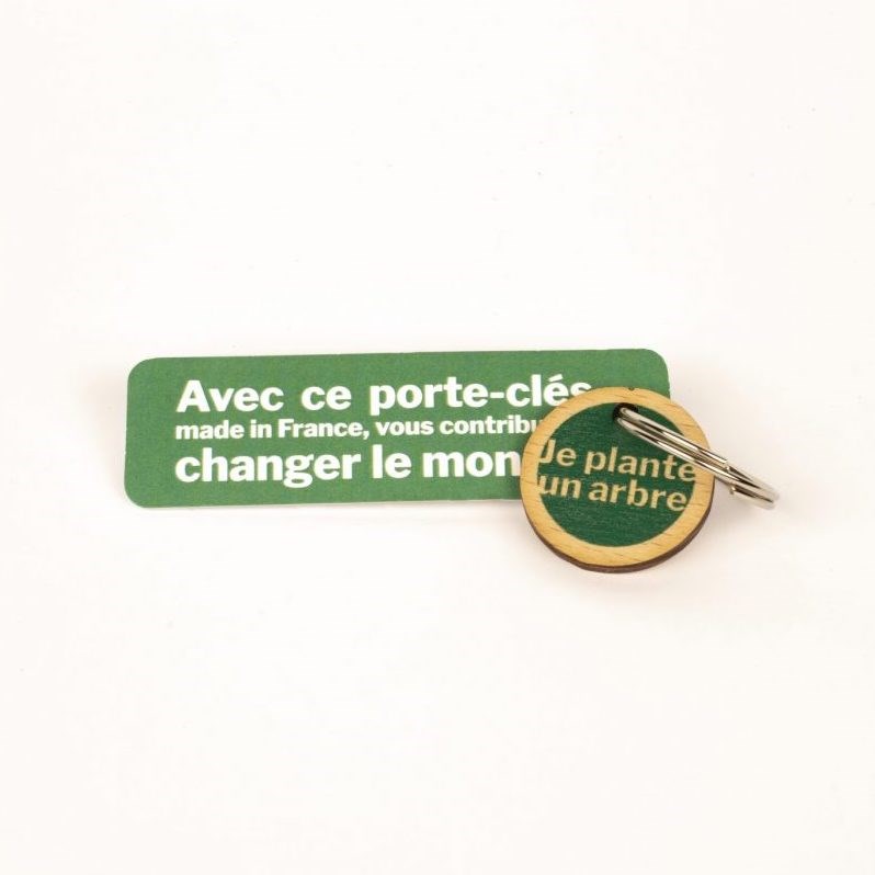 Porte clef vert avec étiquette