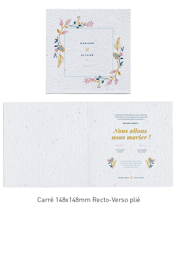 Carte carrée pliée en papier ensemencé à planter