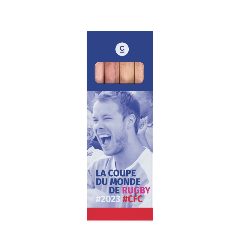 Étui 4 crayons de couleurs Eco 8,7 cm - rubgy ou sur mesure