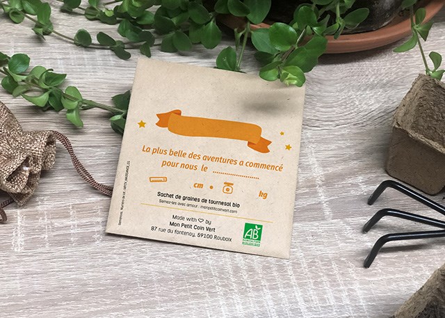 Sachets de graines bio pour naissance -
