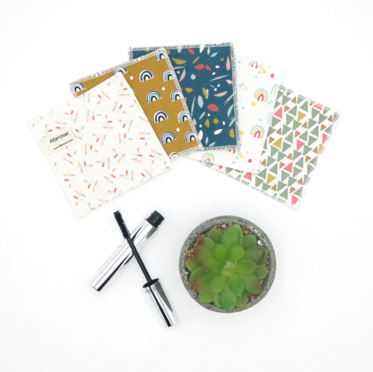 Lot de 5 carrés démaquillants en coton bio et lavable - 2