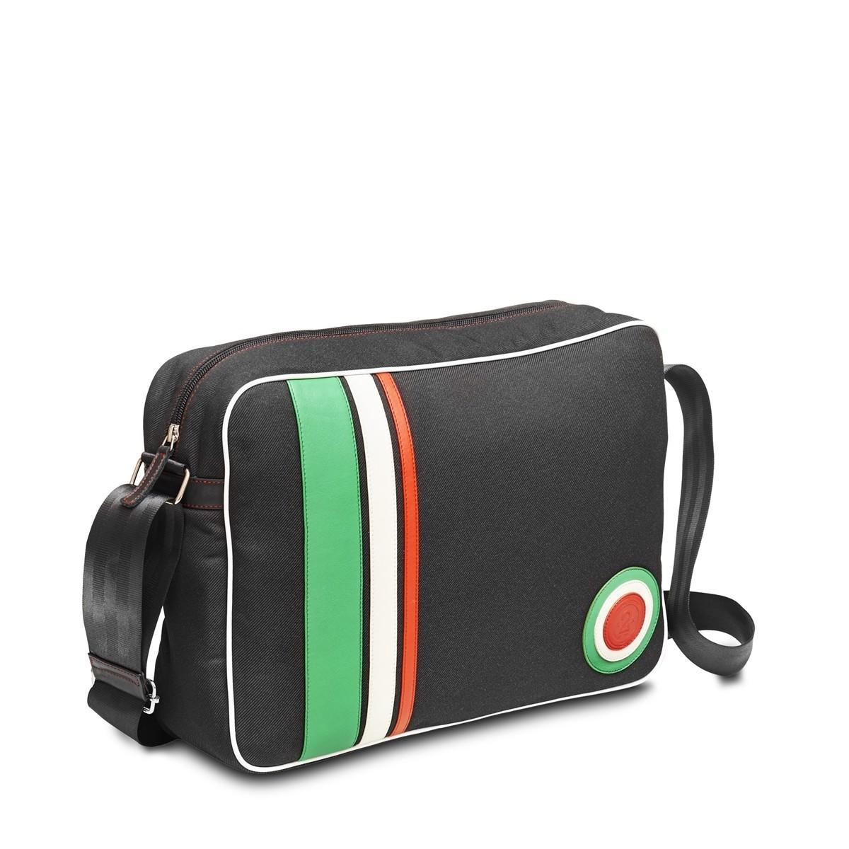 Besace messenger en tissu noir recyclé