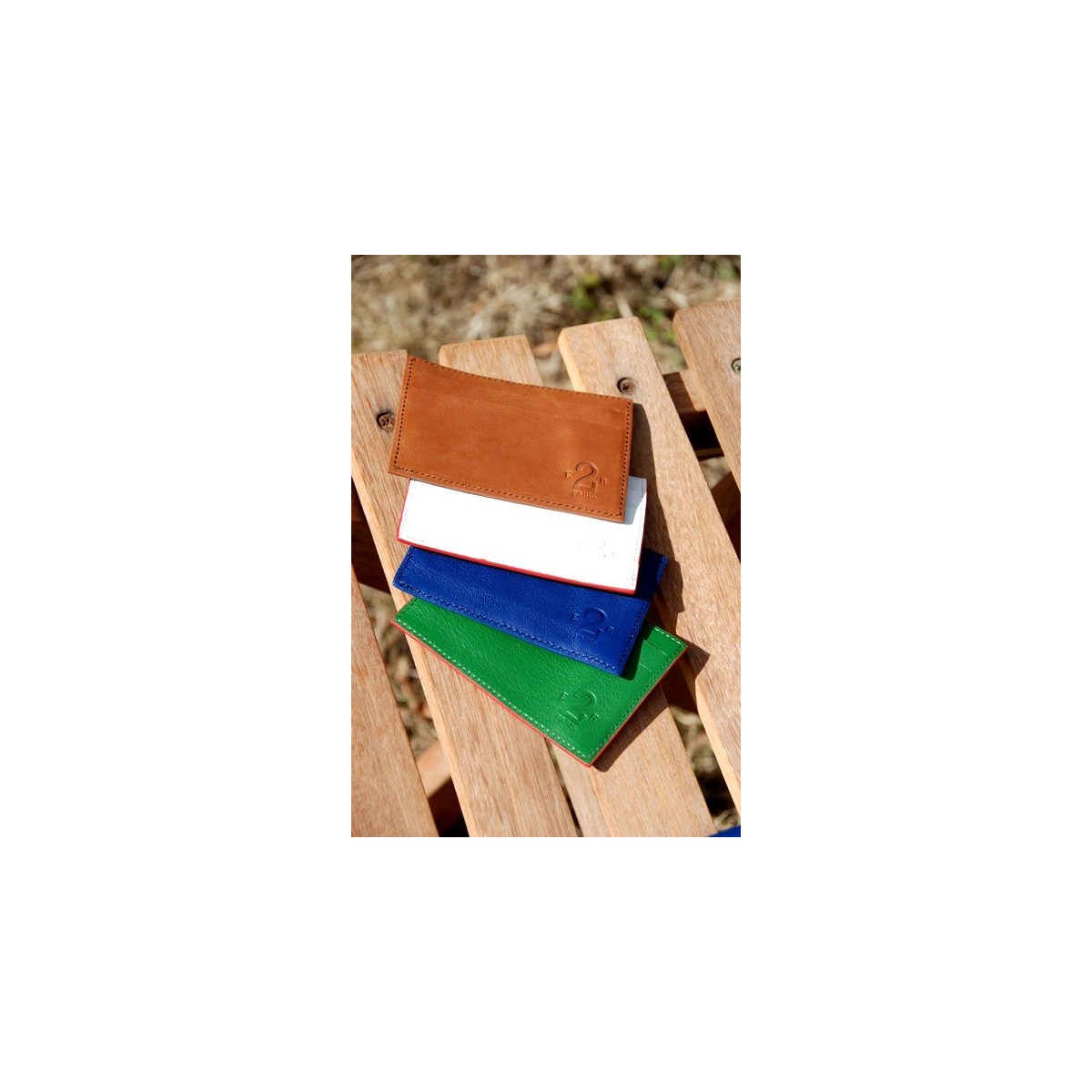 Porte carte et porte monnaie cuir vert et gris -