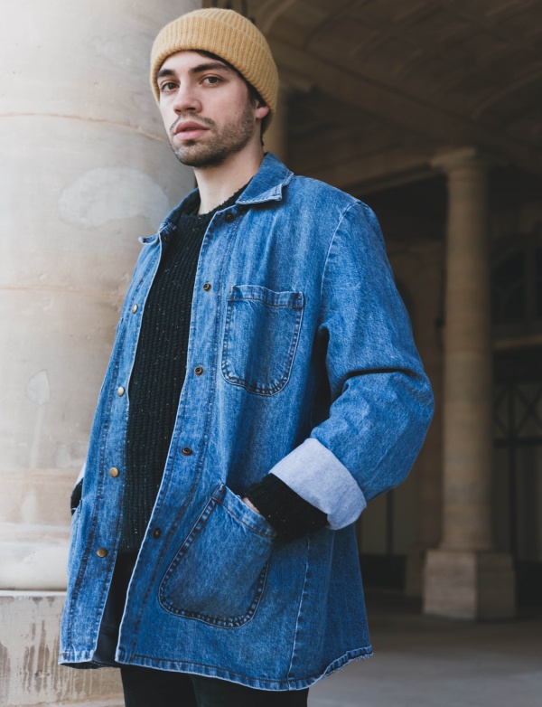 Veste en jean upcyclé pour homme - Bleue