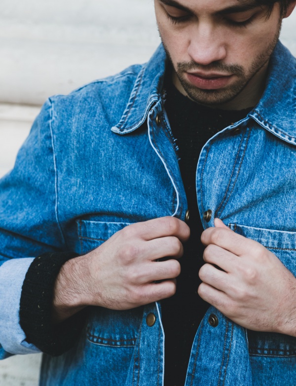 Veste en jean upcyclé pour homme - Bleue -
