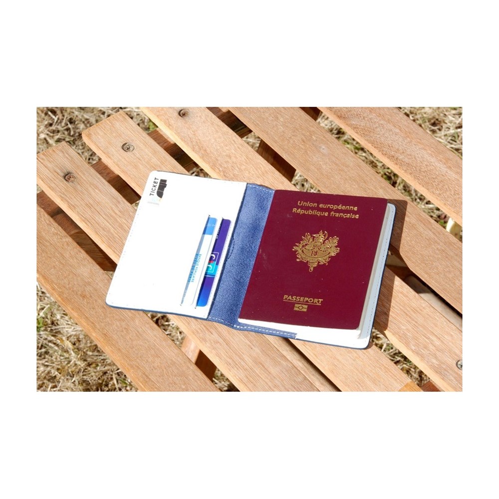 Porte passeport cuir camel et noir -