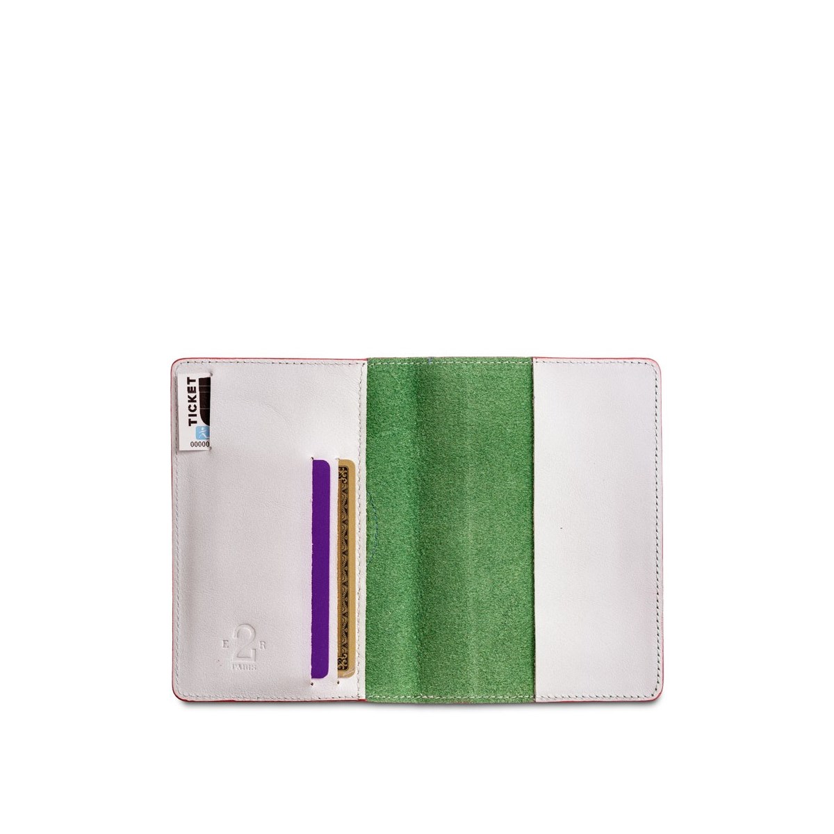 Porte passeport cuir vert et gris -