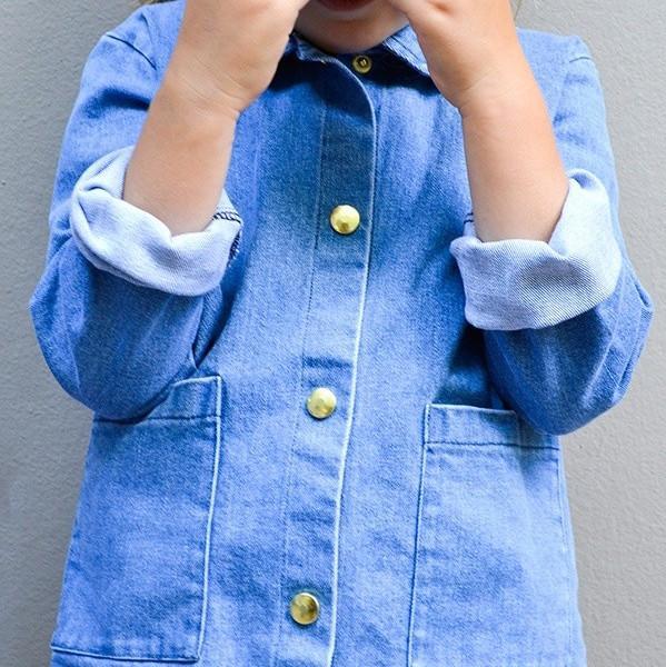 Veste en jean bleu clair uni - 1