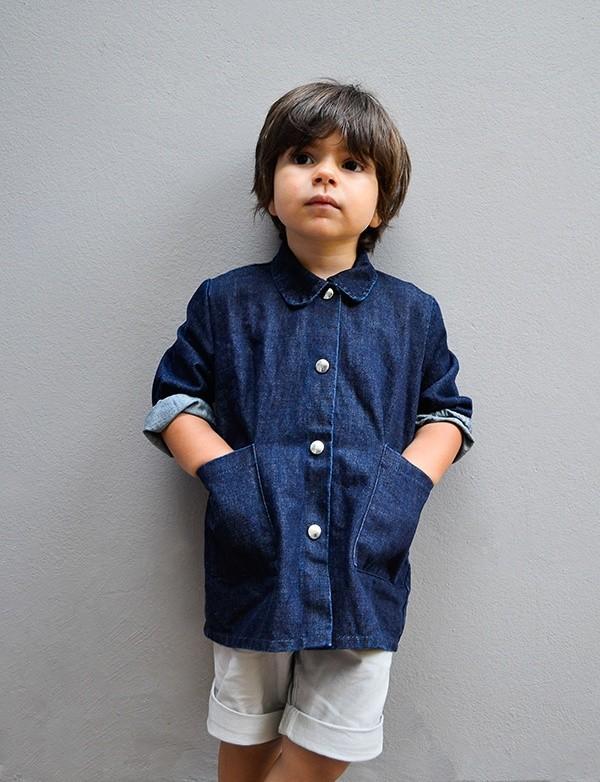 Veste en jean bleu uni - 1