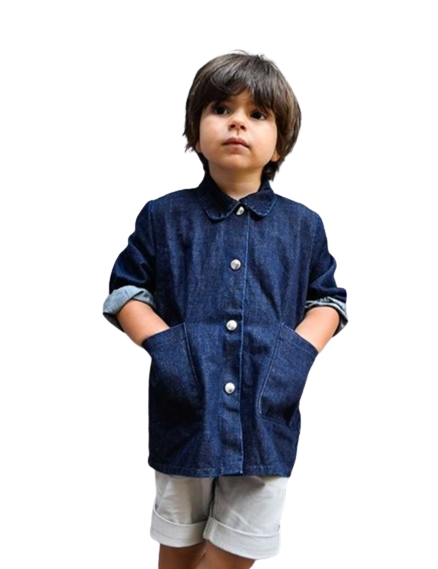 Veste en jean bleu uni