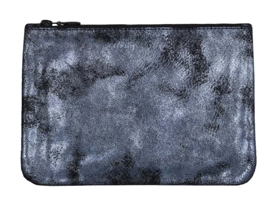 Pochette personnalisable petit modèle cuir métallisé argent - made in France