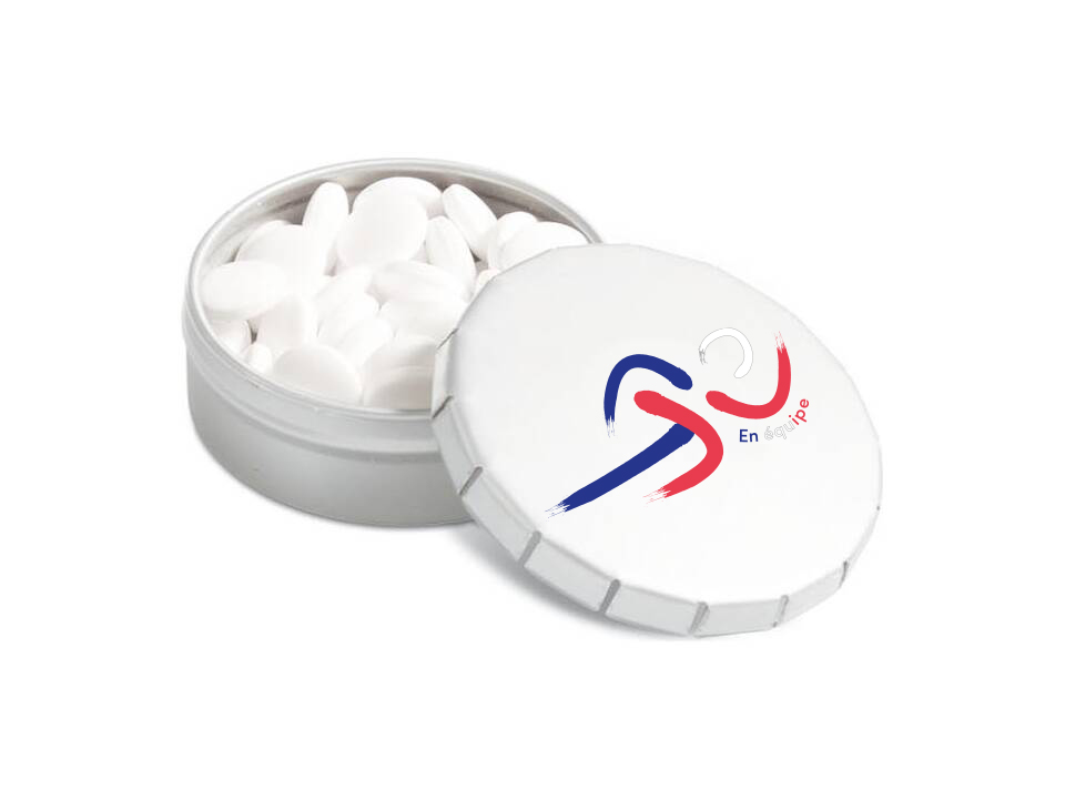 Boite en métal clic clac 45 mm de diametre et ses bonbons. - 2