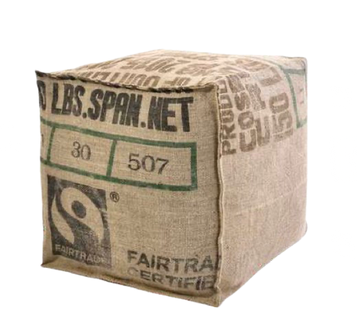 Pouf cube en toile de jute upcyclée