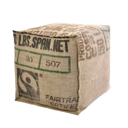 Pouf cube en toile de jute upcyclée