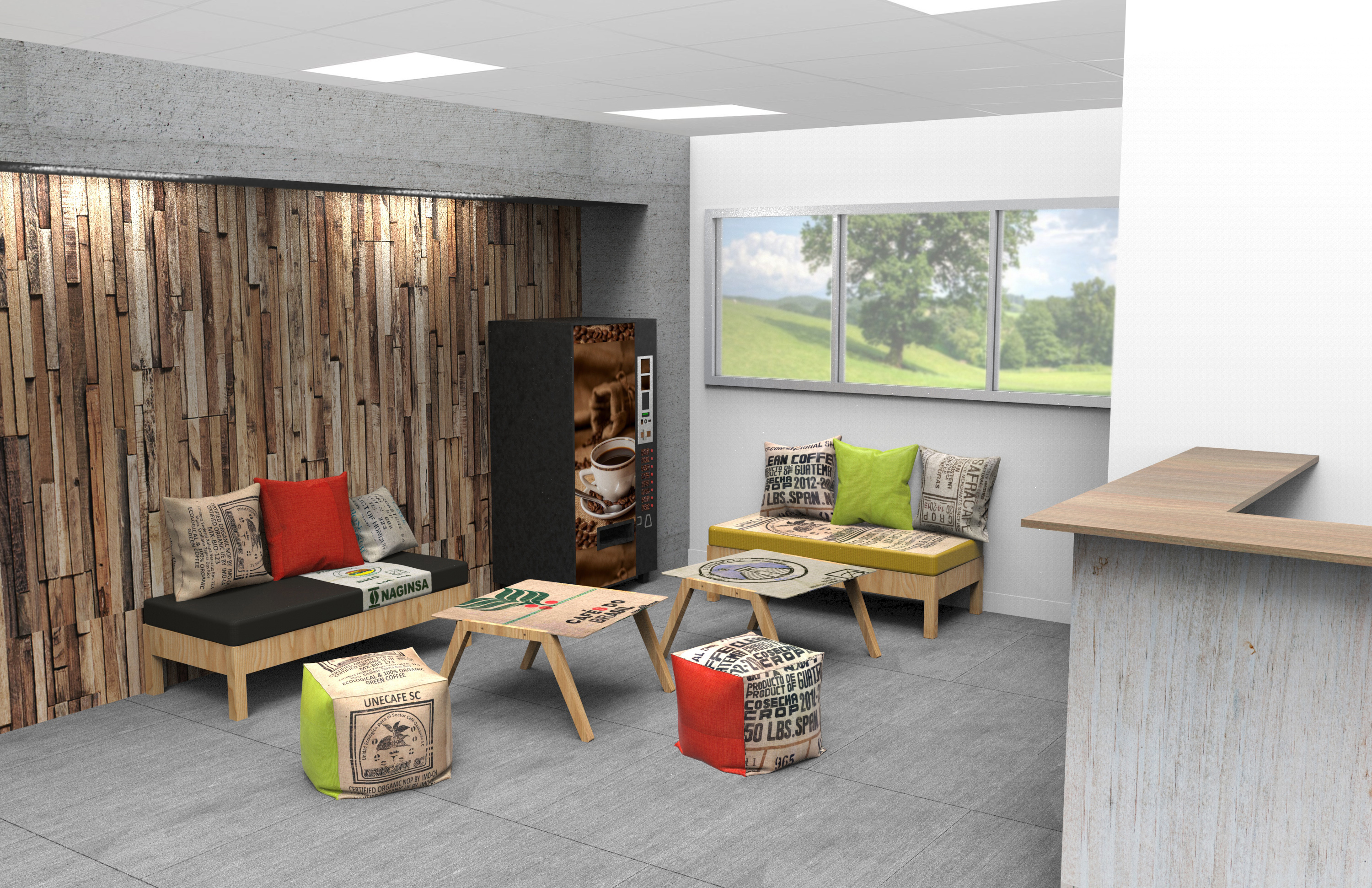 Pouf cube en toile de jute upcyclée -