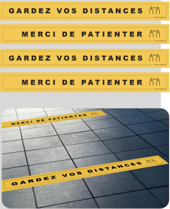 Lot de 4 bandes de signalisation des distances de sécurité - marquage au sol
