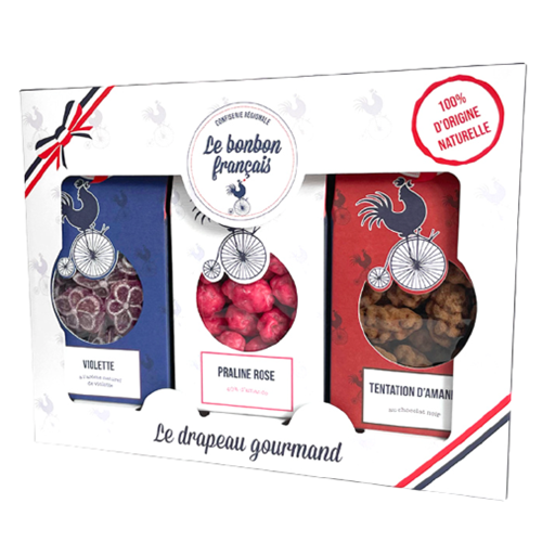 Pack drapeau gourmand personnalisable - 3 sachets de confiseries artisanales