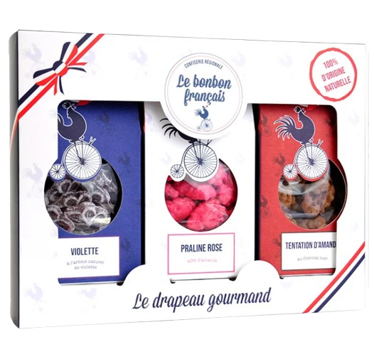 Pack drapeau gourmand personnalisable - 3 sachets de confiseries artisanales