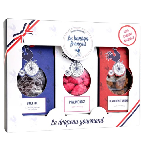 Pack drapeau gourmand personnalisable - 3 sachets de confiseries artisanales