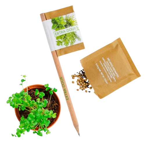 Crayon publicitaire avec sachet de graines à planter Made in France