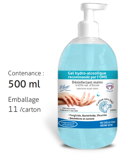 Gel hydroalcoolique fabriqué en France 500ml