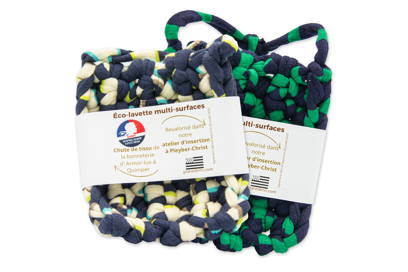 Pack de 2 éponges lavables made in France tissu recyclé