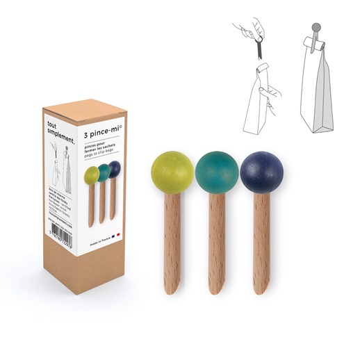 Lot de 3 Pinces à sachets made in France en bois - Pince mi