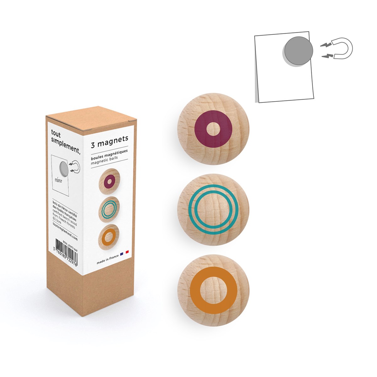 lot de 3 Boules magnétiques made in France en bois - 2