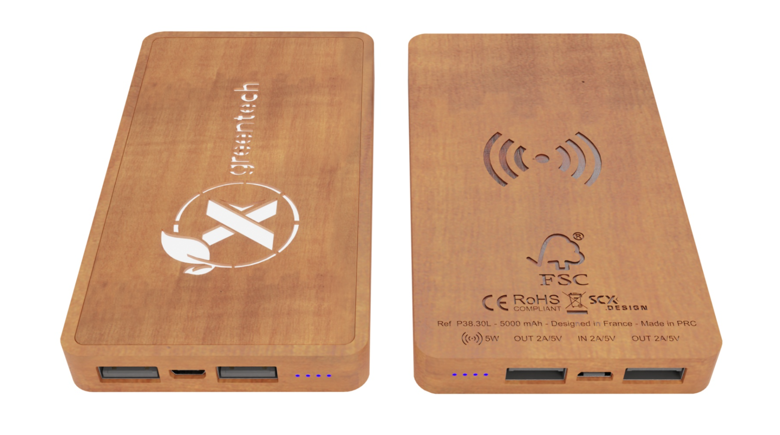 Powerbank en bois d'érable avec logo lumineux - 4