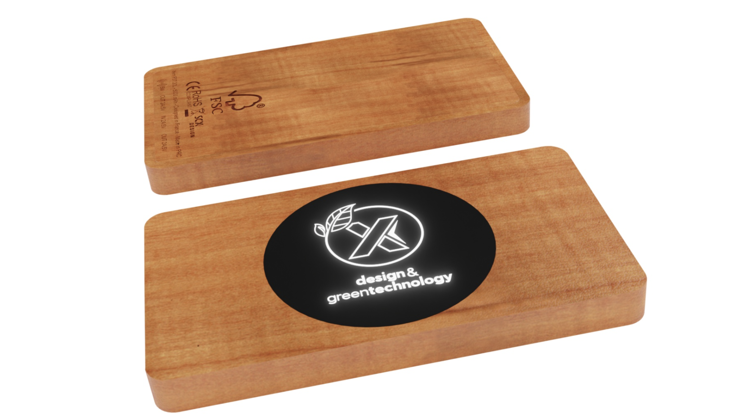 Powerbank en bambou avec logo lumineux - 2