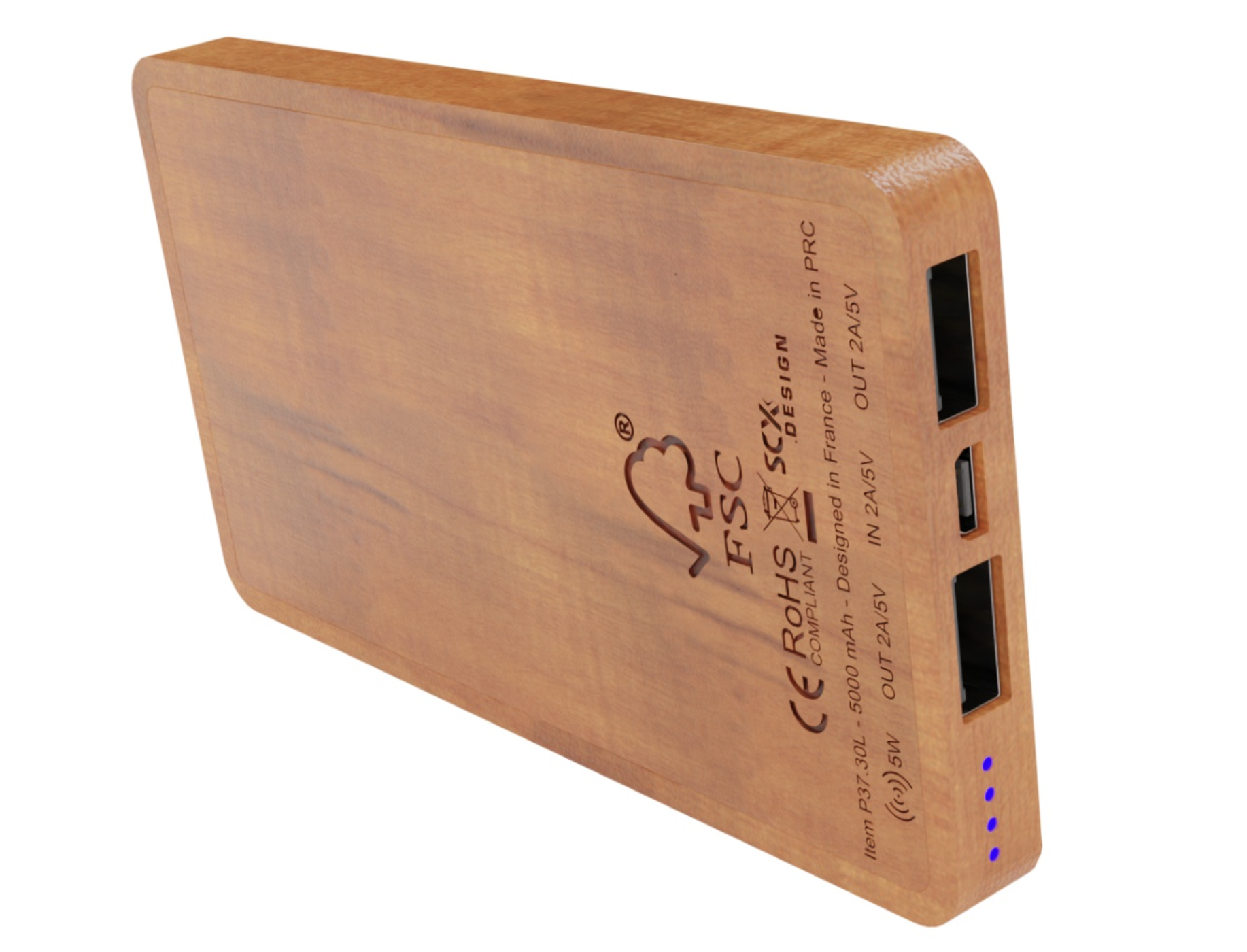 Powerbank en bambou avec logo lumineux - 3