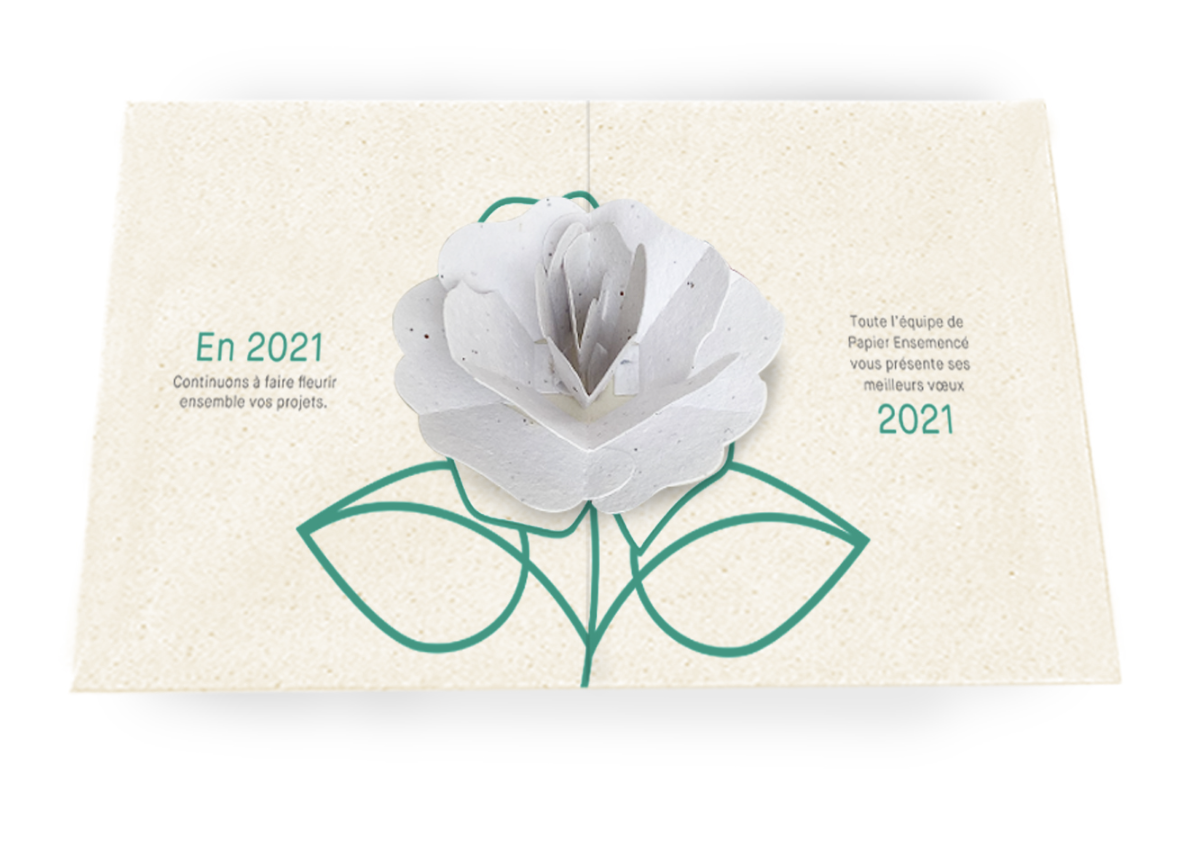 Carte pop up 2 volets upcyclée avec fleur ensemencée Made in France