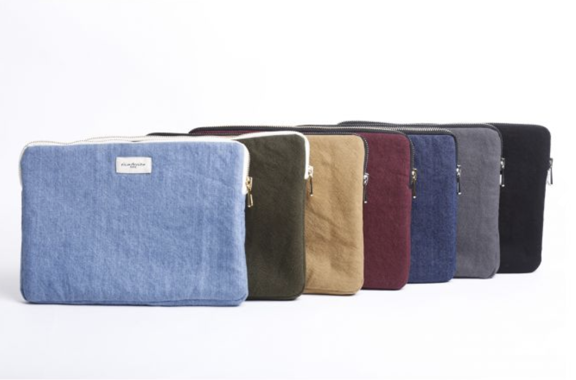 Pochette ordinateur 14-16 pouces en coton recyclé ou denim upcyclé