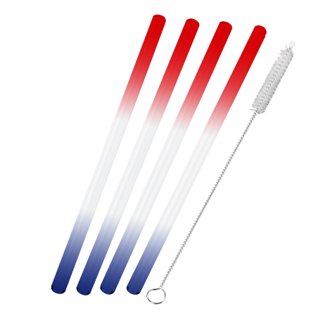 Set de 4 pailles en verre tricolore avec brosse de nettoyage