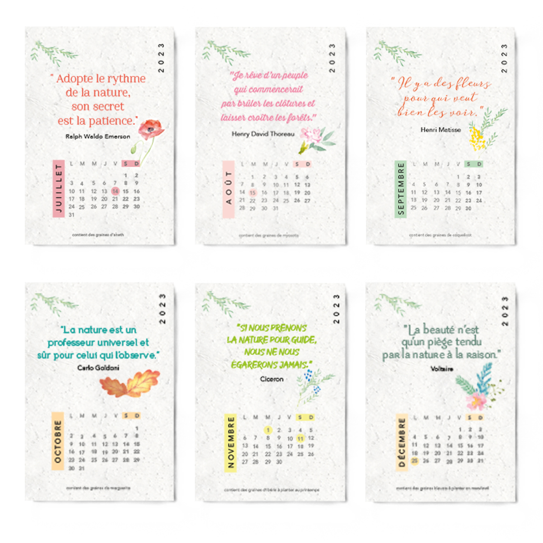 Calendrier 13 graines en papier ensemencé à planter - format A6 - 9