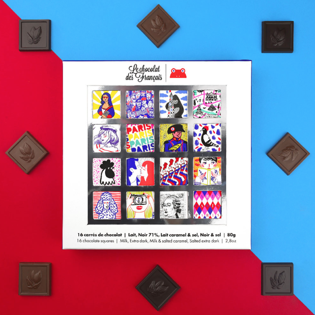 Coffret de 16 carrés de chocolat noir 71%, lait caramel et noir et sel bio - 2